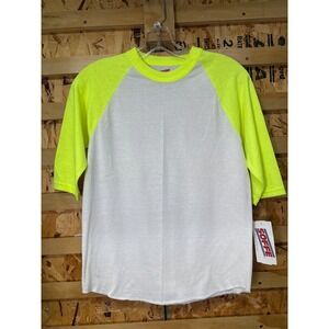 Soffe Youth Baseball/Softball 3/4 Sleeve Shirt, White/Neon Yellow -M